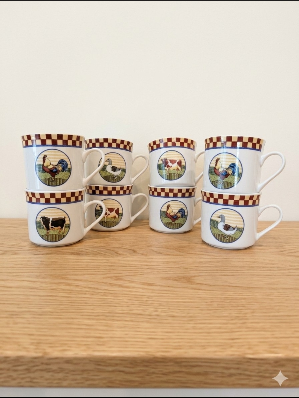 Vintage Majesticware by Alco Calico Rooster Coffee Mugs - Set of 8